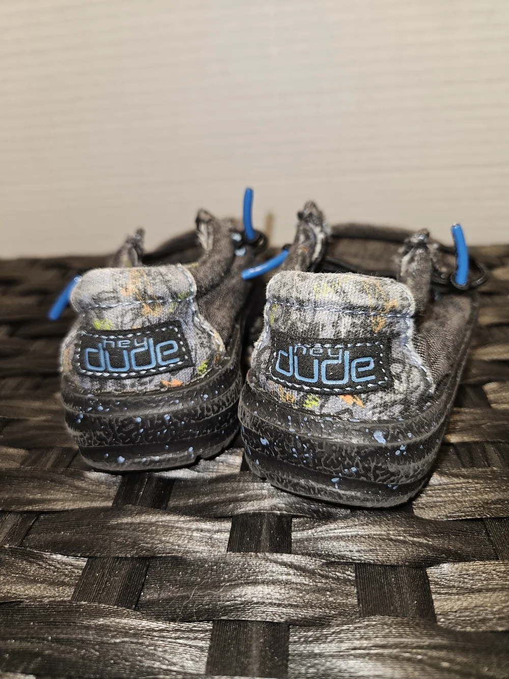 Hey Dude Kids Black Canvas Slip-On Moccasins with Blue Accents